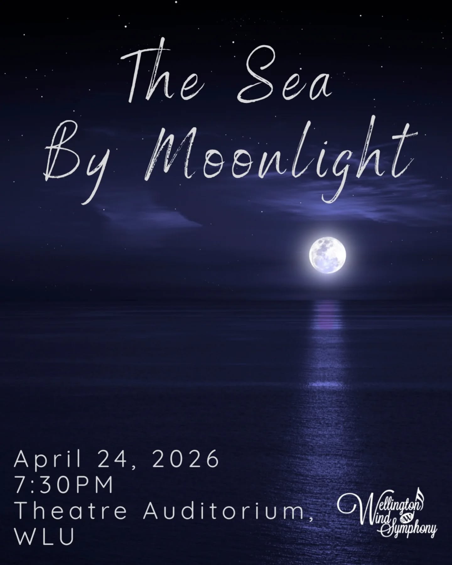 We are delighted to announce that we are embarking on another extraordinary musical journey, featuring new repertoire for your pleasure! Save the date for our upcoming concert! We look forward to sharing it with you!
The Sea By Moonlight
April 24th @ 7:30 PM
WLU Theatre Auditorium