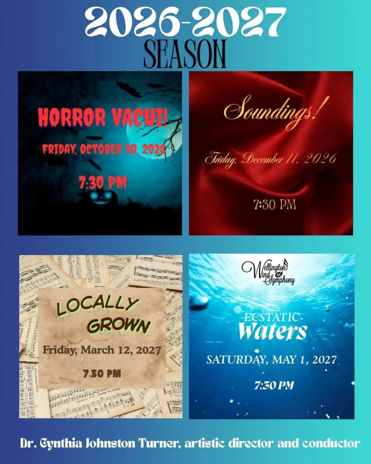Get your SEASON PASS to secure a spot at all four of our main series concerts by September 7th (Labour Day) to be entered into a draw to get a full rebate on this year’s pass!! 🤯
Curious about this year’s repertoire? Here’s a sneak peek at concert no. 1:
Oct. 30th: Horror Vacui! 🧟
Horror Vacui’ (Andrew David Perkins) is Latin for “fear of empty space,” but the Theatre Auditorium at Laurier will be far from empty! Experience the power of a wind ensemble transformed into a massive organ with J.S. Bach’s monumental, “Toccata and Fugue in d minor,” and be mesmerized by Joseph Schwanter’s “From a Dark Millenium.” It’s not all scary music though…we have some surprises!!
Keep checking in to find out more about our THRILLING 2026-2027 season!! 🙌🎵
Link in Bio or on our website.
🎟️ www.wellingtonwindsymphony.ca